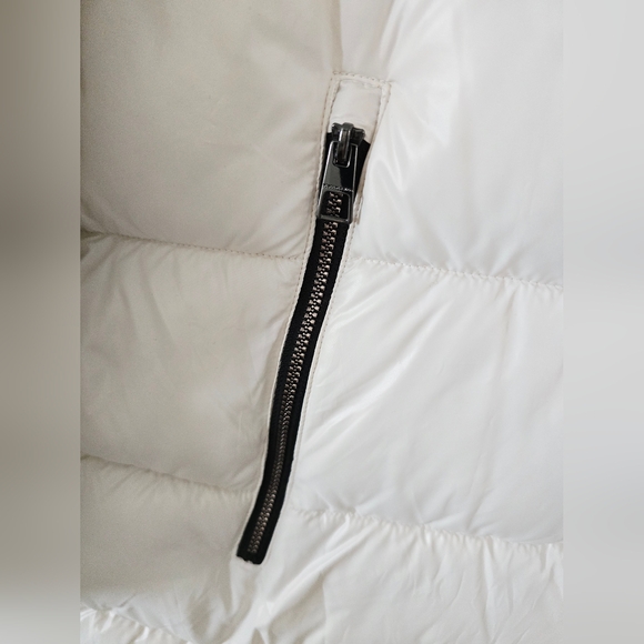 BCBG Generation Off White Black Long Puffer Parka Coat Jacket Size L - Picture 4 of 12